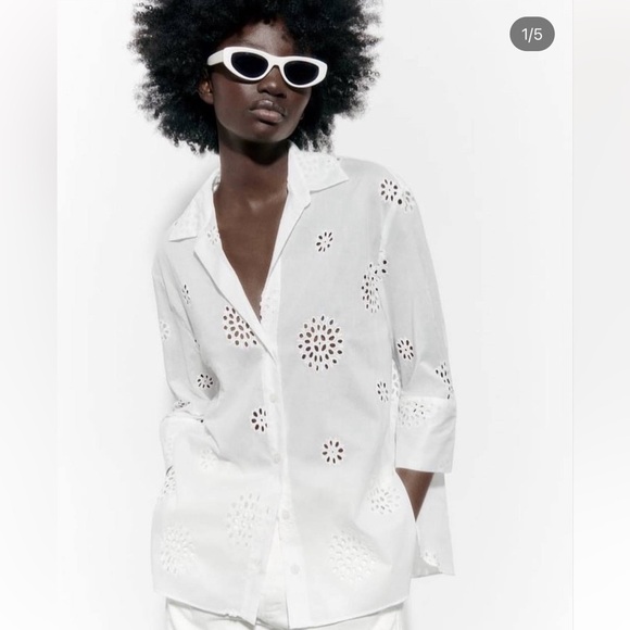 Zara White Embroidered Top- Size XS; New with Tags - Picture 7 of 8
